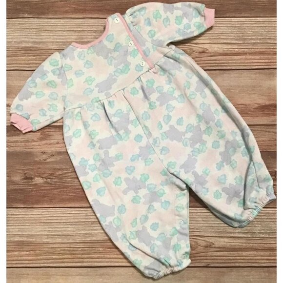OshKosh B'Gosh Vintage Bunnies & Bears 6-9 Mos. Pastel Bubble Romper Made in USA